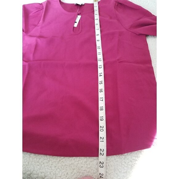 J.Crew Long Puff Sleeve Keyhole Neckline Top in Magenta Recycled Poly Women Sz S - Picture 6 of 7